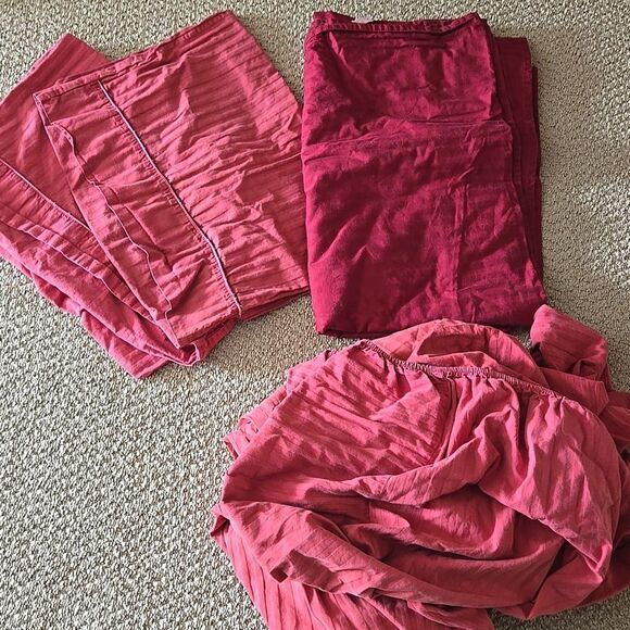 Queen Ensemble Red Cotton Top queen set in show sheet sheets set 100% cotton - Picture 1 of 15
